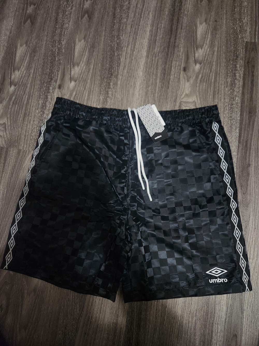 Umbro Black Checkerboard Swim Shorts with White Trim